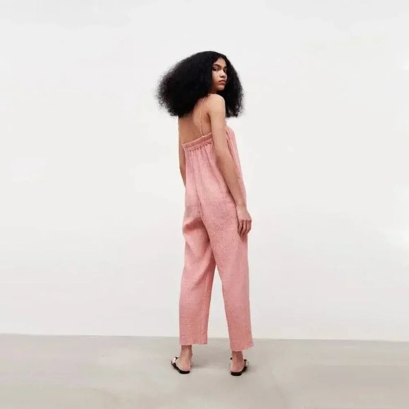 Zara Gauze Cotton Blend Sleeveless Jumpsuit Dusty Rose Pink Size Small - Picture 5 of 10